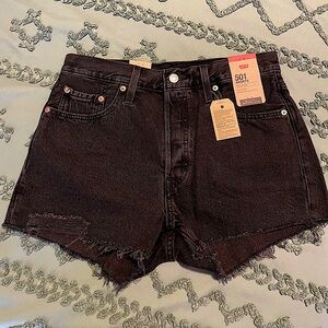 Levi's 501 Black Jean Shorts Distressed High-Waisted